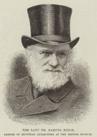 De overleden Dr Samuel Birch, conservator van Egyptische oudheden in het British Museum (gravure) door English School