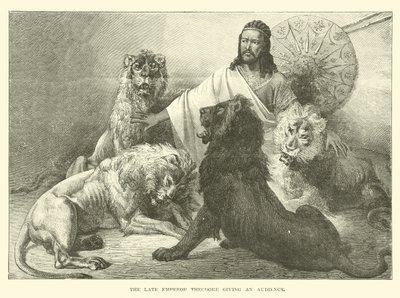 De overleden keizer Theodorus geeft een audiëntie door English School