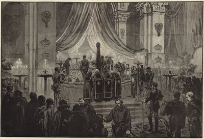 De overleden Keizer opgebaard in de Kerk van St. Peter en St. Paul door English School