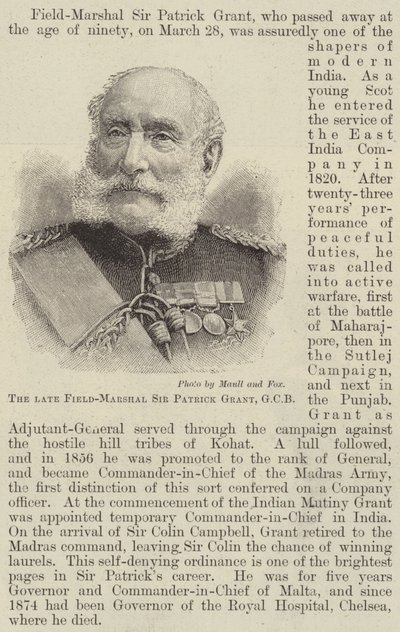De overleden veldmaarschalk Sir Patrick Grant (gravure) door English School
