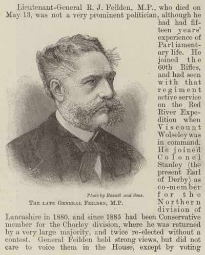 De overleden generaal Feilden, MP (gravure) door English School
