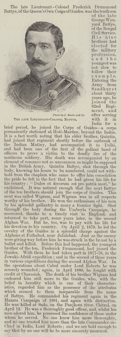 De overleden luitenant-kolonel Battye (gravure) door English School