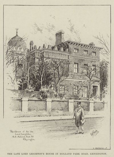 Het huis van de wijlen Lord Leighton in Holland Park Road, Kensington (gravure) door English School