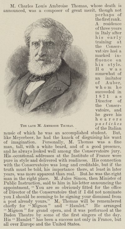 De wijlen M Ambroise Thomas (gravure) door English School