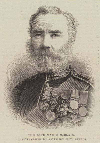 De overleden Majoor McBlain, Kwartiermeester 1e Bataljon Scots Guards door English School