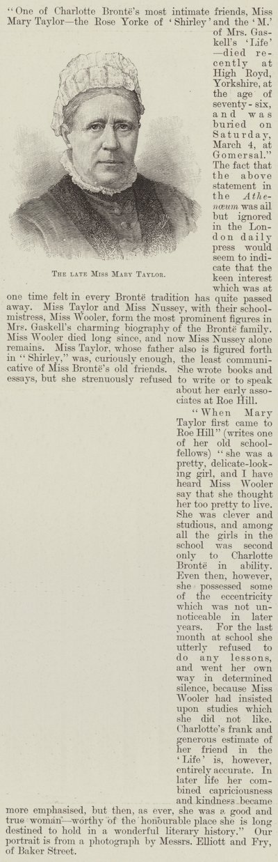 De wijlen Miss Mary Taylor (gravure) door English School