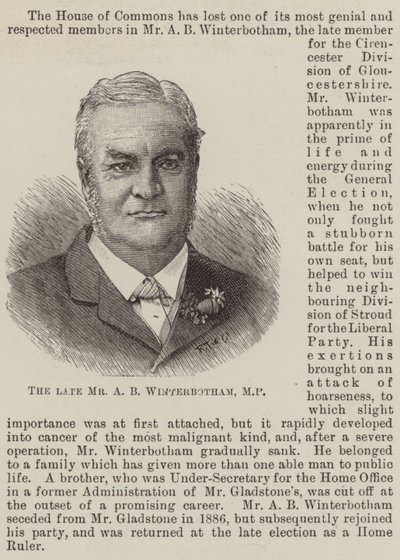 De overleden Mr A B Winterbotham, MP door English School