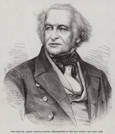 De overleden Mr Daniel Whittle Harvey, Commissaris van de Stads Politie (gravure) door English School