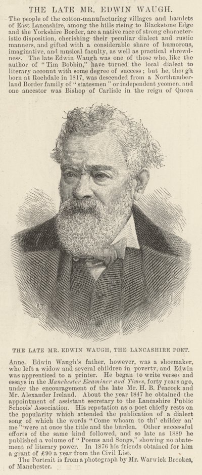 De overleden Mr Edwin Waugh, de dichter van Lancashire door English School