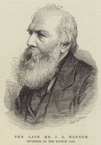 De overleden Mr J A Hansom, uitvinder van de Hansom Cab door English School