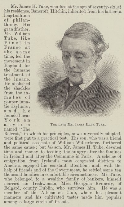 De wijlen Mr James Hack Tuke (gravure) door English School