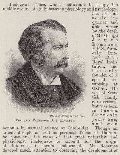 De wijlen professor G J Romanes (gravure) door English School