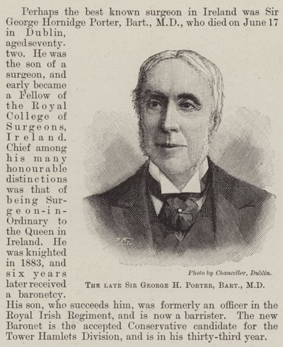 De overleden Sir George H Porter, Baronet, MD (gravure) door English School
