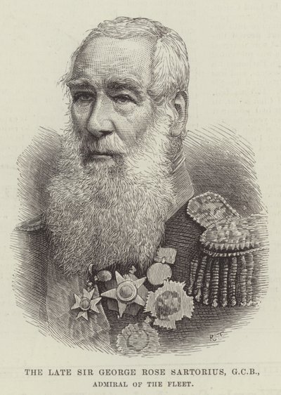 De overleden Sir George Rose Sartorius, GCB, Admiraal van de Vloot door English School
