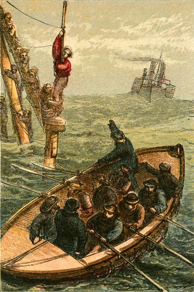 De reddingsboot Bradford redt de bemanning van de bark Scott door English School
