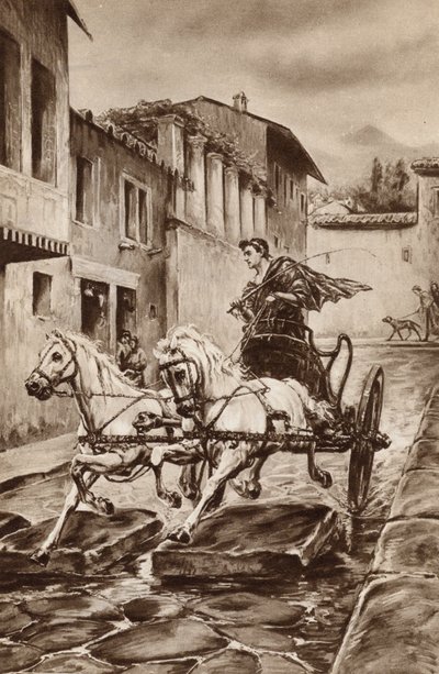Het leven van een straat in Pompeii in de gloriedagen voordat de stad verdween (kleur litho) door English School