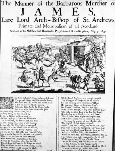 De manier van de barbaarse moord op James, wijlen aartsbisschop van St. Andrews, primaat en metropoliet van heel Schotland, 1679 door English School