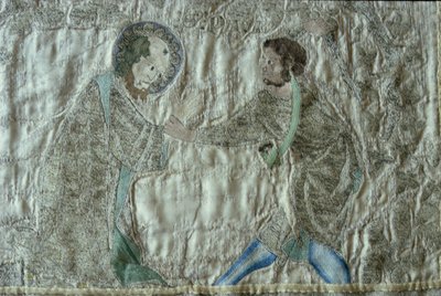 Het martelaarschap van een heilige, detail van het frontaal van de Steeple Aston Cope, c.1340s door English School