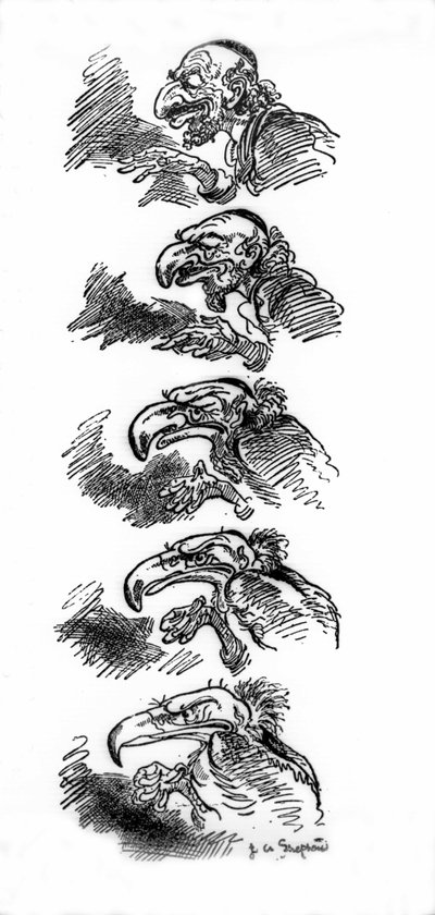 De metamorfose van een Jood in een gier. Antisemitische vignette gepubliceerd op 12/09/1935 in 
