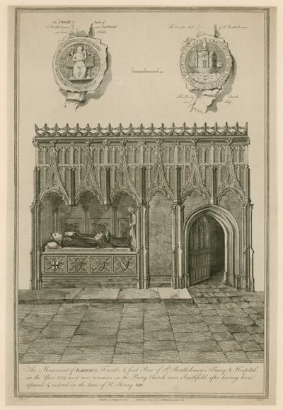 Het monument van Raherus, oprichter en eerste prior van St. Bartholomews Priory en Hospital in het jaar 1123 door English School