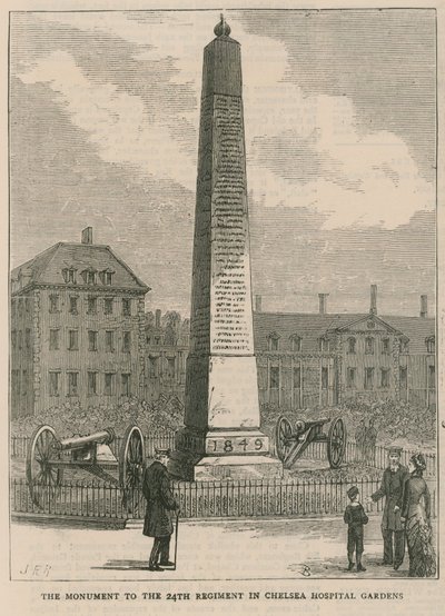Het monument voor het 24e Regiment in de tuinen van Chelsea Hospital door English School