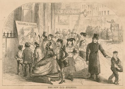 De nieuwe snede - avond; kleding en kostuums gedragen naar het Victoria Theater, Londen door English School