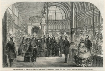 De nieuwe tuinen van de Royal Horticultural Society: De Prins-Gemaal en gezelschap passeren door de grote kas door English School