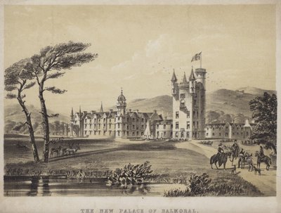 Het nieuwe paleis van Balmoral (gekleurde gravure) door English School