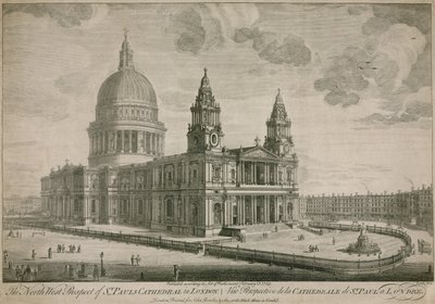 Het noordwestelijke uitzicht op St Pauls Kathedraal in Londen door English School