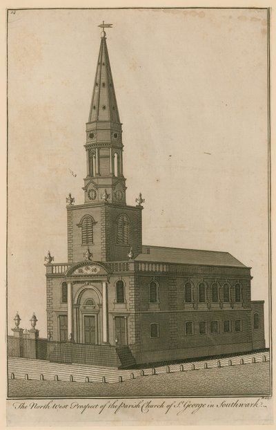 Het noordwestelijke uitzicht op de parochiekerk van St George in Southwark, Londen door English School