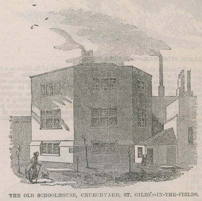 Het oude schoolgebouw in het kerkhof van St Giless-in-the-Field door English School