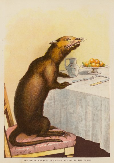 De otter klom op de stoel en op de tafel door English School