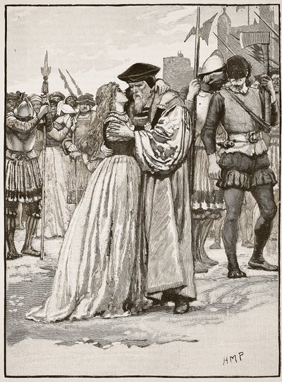 Het afscheid van Sir Thomas More en zijn dochter, illustratie uit Cassells Geïllustreerde Geschiedenis van Engeland door English School