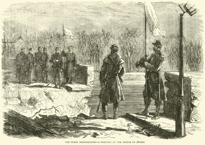 De vredesonderhandelingen, een bijeenkomst bij de brug van Sevres, oktober 1870 door English School