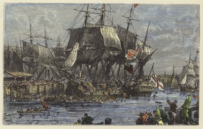 De mensen van Boston gooien de thee overboord door English School