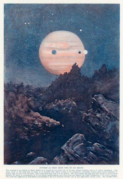 De planeet Jupiter gezien vanaf een van zijn manen door English School