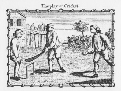 Het spel Cricket (gravure) door English School