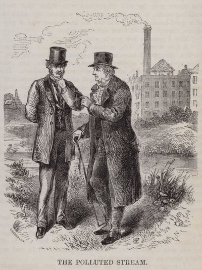 De vervuilde stroom - boer versus industrieel (gravure) door English School