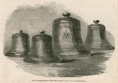 De kwartklokken voor de grote klok (Big Ben) bij de klokkentoren door English School
