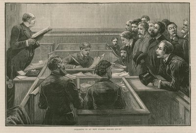 De recente rellen in Londen: Beëdiging bij Bow Street Police Court door English School