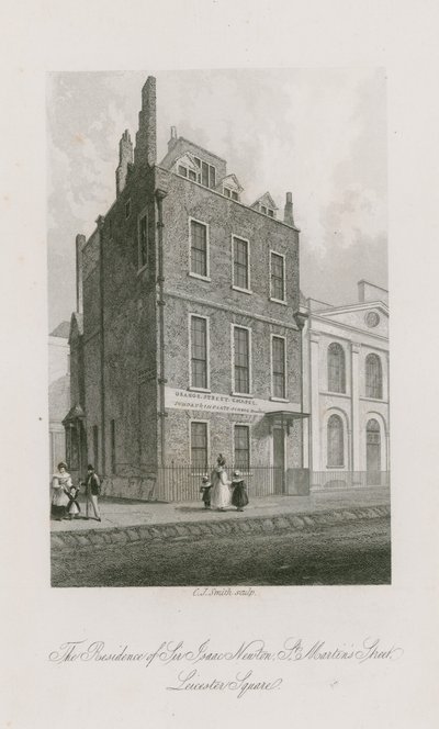 De residentie van Sir Isaac Newton, St Martins Street, Leicester Square, Londen door English School