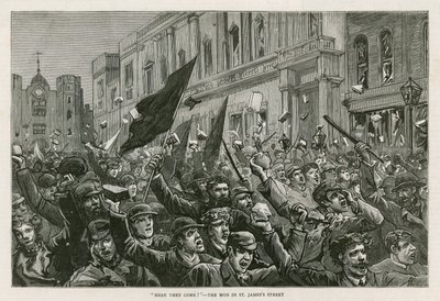 De rellen in West End van Londen, 8 februari 1886: Hier komen ze! - De menigte in St James