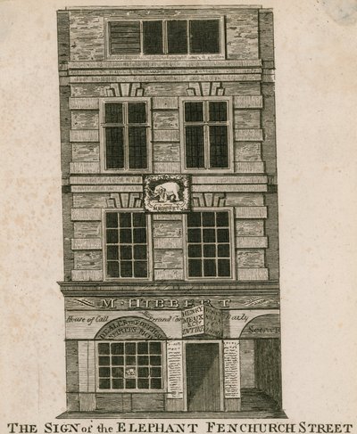 Het teken van de Olifant, Fenchurch Street, Londen door English School