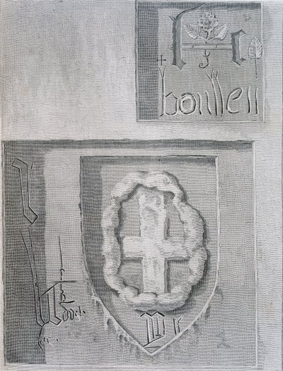 De handtekening van Anne Boleyn met de Tudor Roos tijdens haar gevangenschap in de Tower of London en een ander gevangene