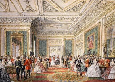 Het ondertekenen van de huwelijksakte, uit A Memorial of the Marriage of Edward VII and Alexandra of Denmark, pub. 1864 door English School
