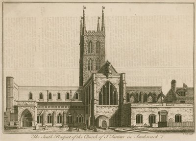 Het zuidelijke uitzicht op St Saviours, Southwark, Londen door English School