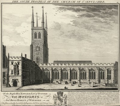 Het zuidelijke uitzicht op de kerk van St Sepulchre door English School