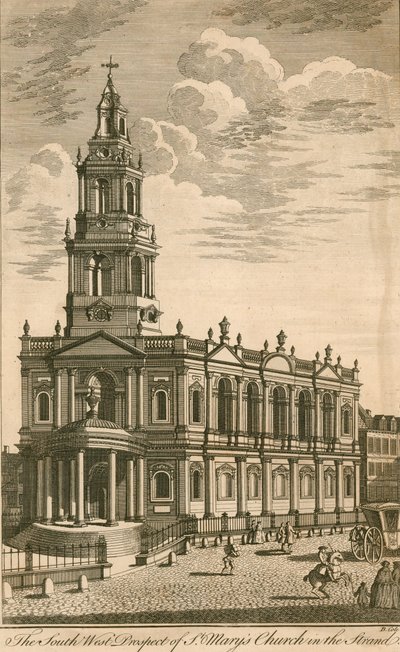 Het zuidwestelijke uitzicht van de St Marys Kerk in de Strand door English School