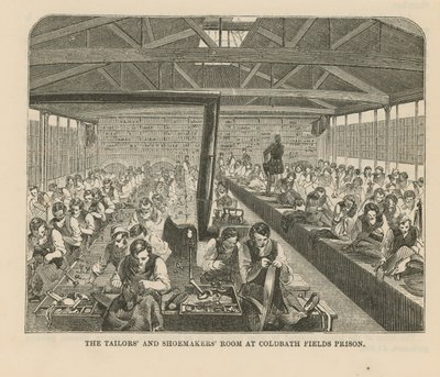 De kleermakers- en schoenmakerskamer in Coldbath Fields Prison door English School