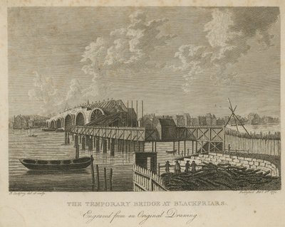 De tijdelijke brug bij Blackfriars door English School
